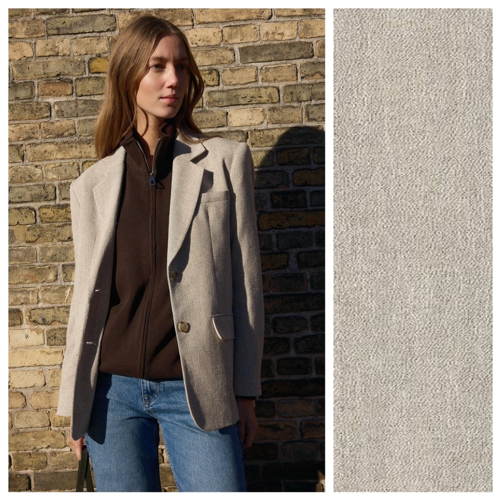 NWT. Zara Beige/Brown Cotton Blend Straight Jacket with Shoulder Pads. Size S.